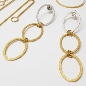 Alternative view of Ellipse triple hoop silver & vermeil studs