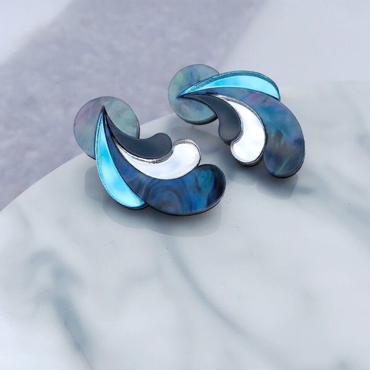 Psychedelic wave statement studs