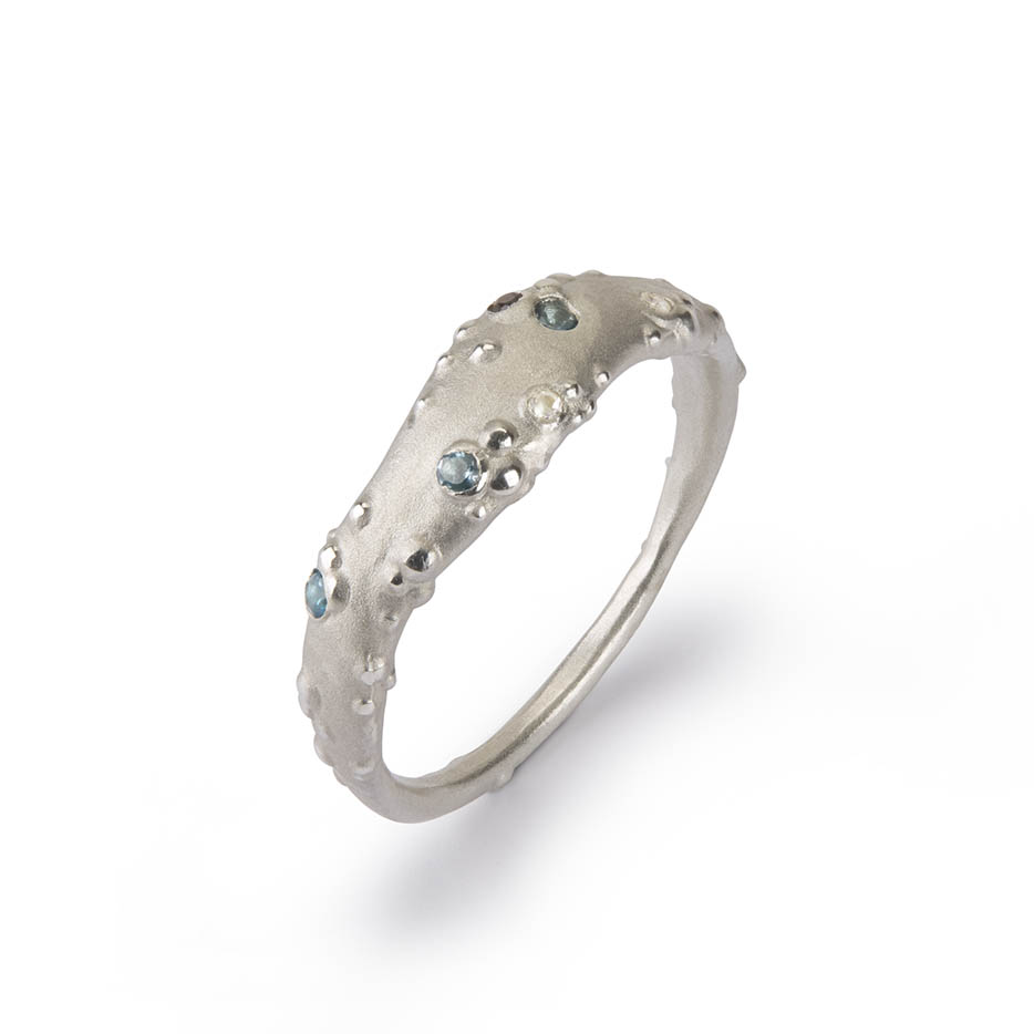 Orno wide gem set silver ring