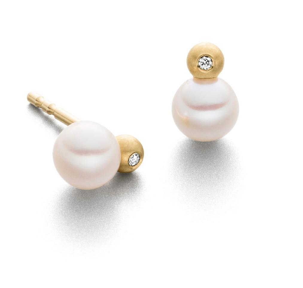 Diamond star pearl vermeil studs