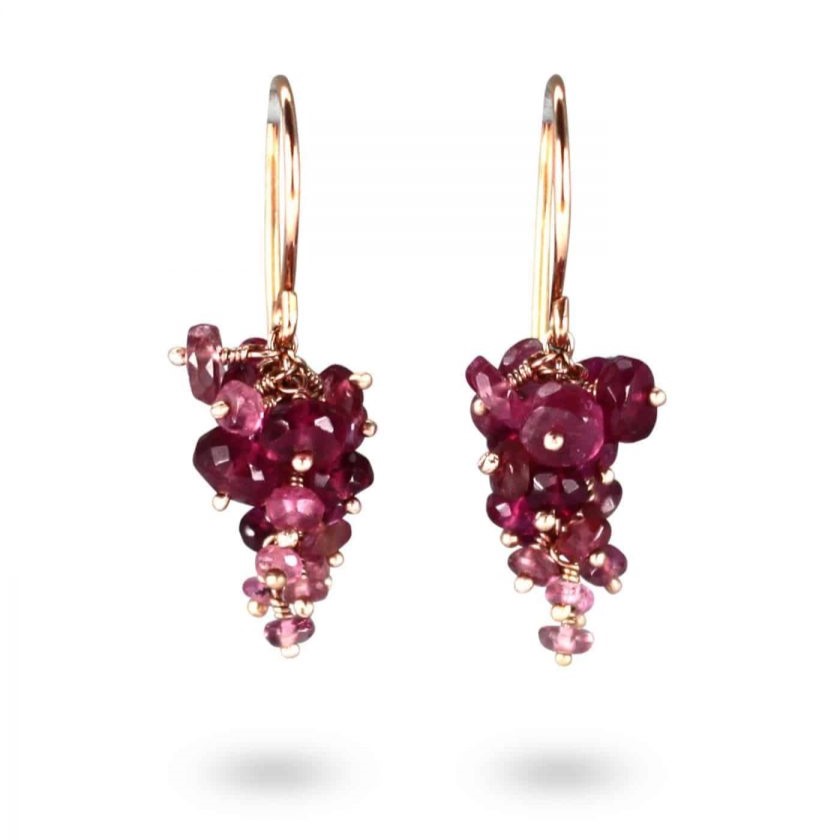 Pink tourmaline grape earrings