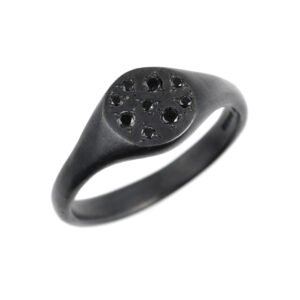 Oxidised silver black diamond set signet ring