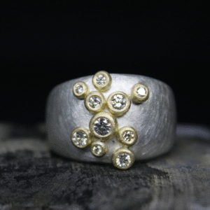 Diamond pebble cluster ring
