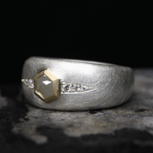 Alternative view of Grey diamond hexagon ring