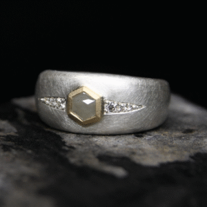 Grey diamond hexagon ring