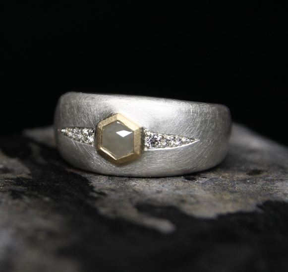 Grey diamond hexagon ring