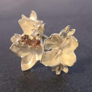 Pink quartz rhododendron petals ring