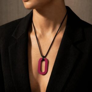 Alternative view of Fuchsia pink lacquered rectangle pendant
